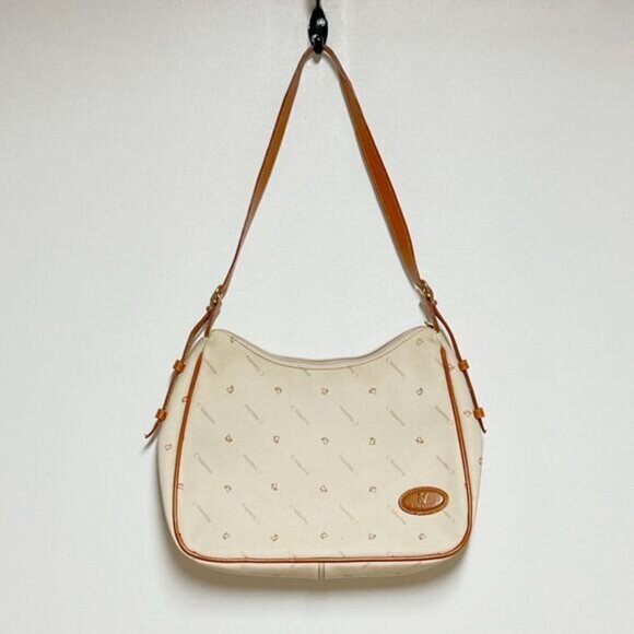 Vintage C  Valentino Leather Monogrammed Shoulder Bag Beige Tan - Picture 1 of 7